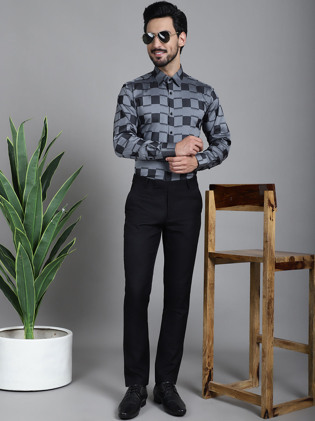 Indian Needle Men's Printed Formal Shirt - Grey - Distacart