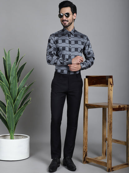 Indian Needle Men's Printed Formal Shirt - Grey - Distacart