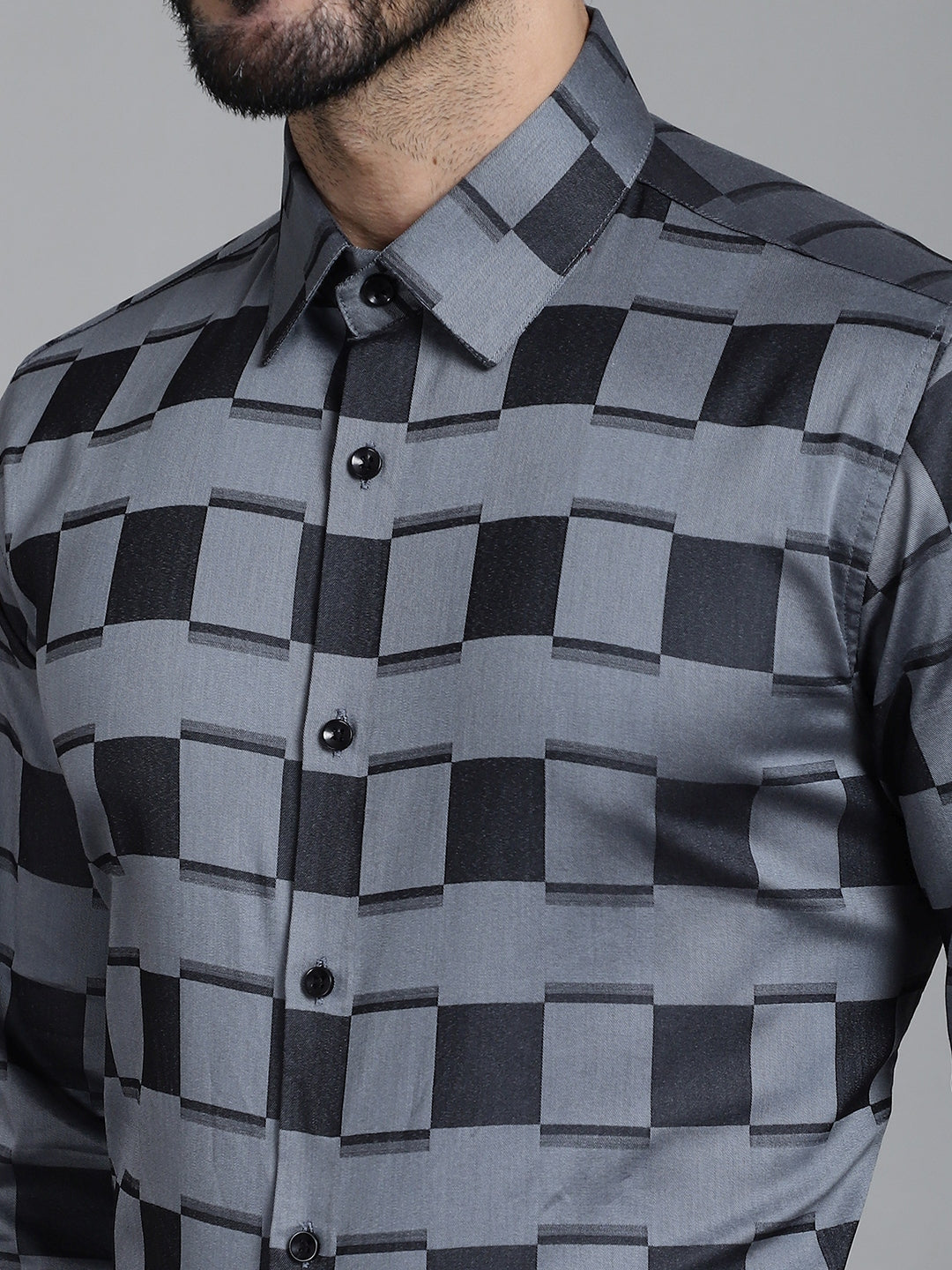 Indian Needle Men's Printed Formal Shirt - Grey - Distacart