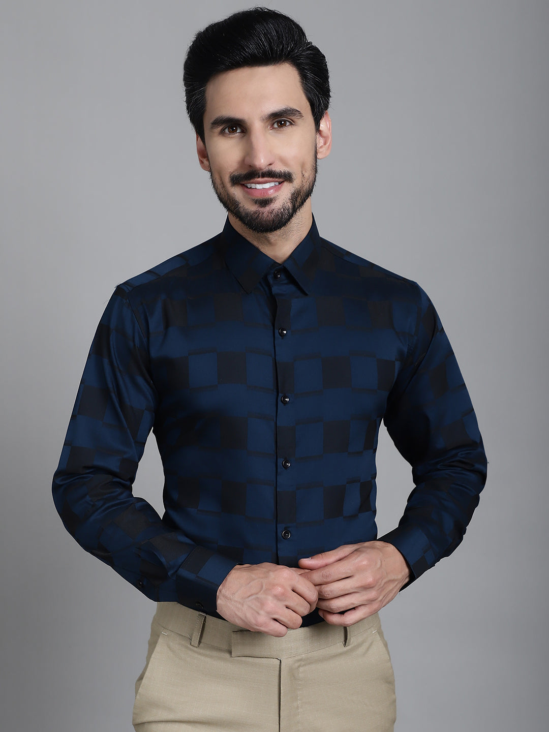 Indian Needle Men's Printed Formal Shirt - Peacock - Distacart