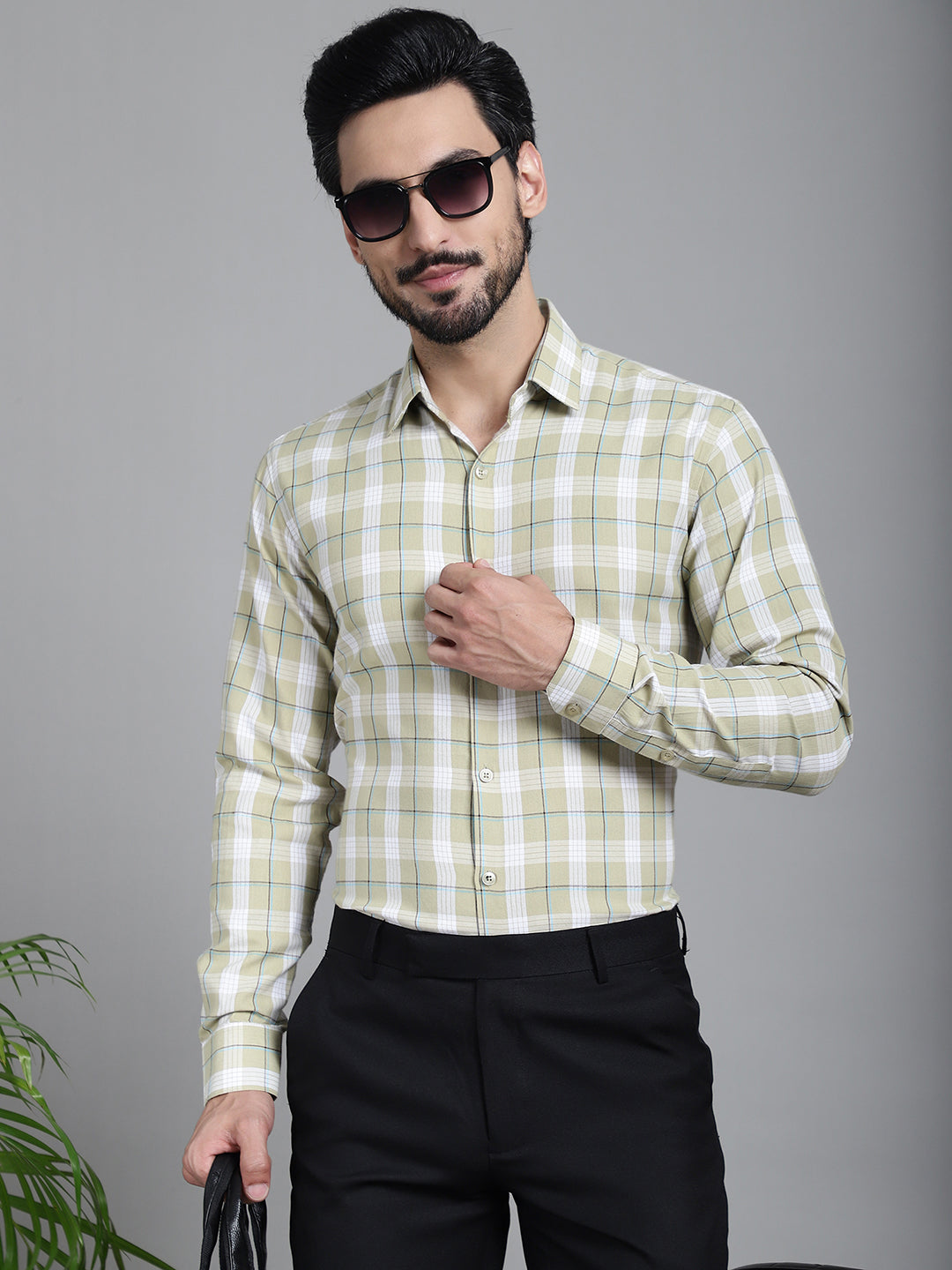 Indian Needle Men's Checked Formal Shirt - Beige - Distacart