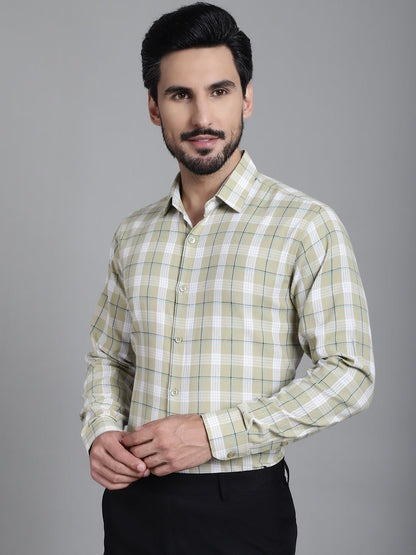 Indian Needle Men's Checked Formal Shirt - Beige - Distacart