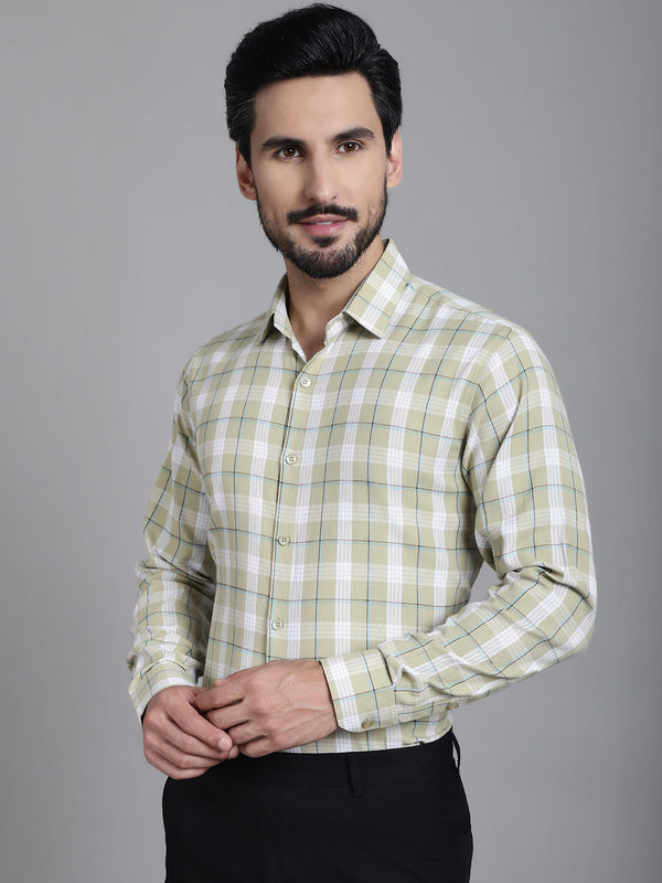 Indian Needle Men's Checked Formal Shirt - Beige - Distacart