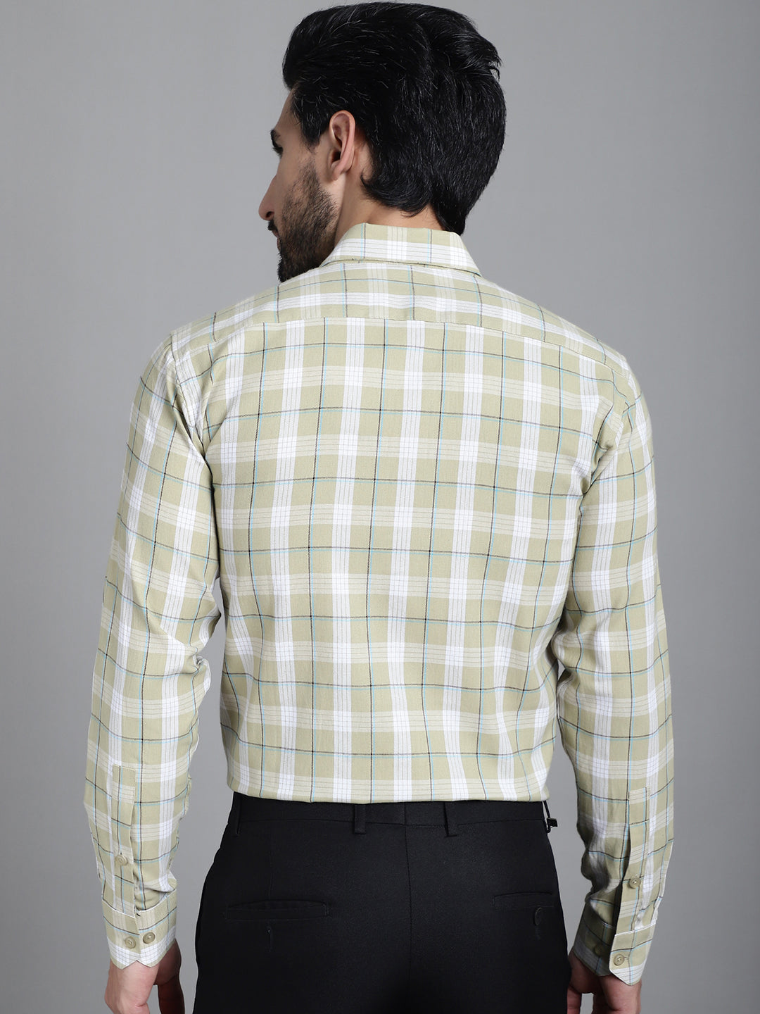 Indian Needle Men's Checked Formal Shirt - Beige - Distacart