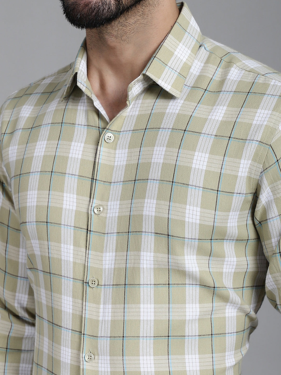 Indian Needle Men's Checked Formal Shirt - Beige - Distacart