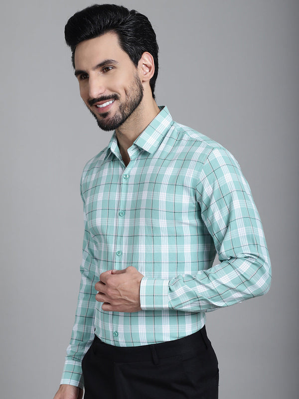 Indian Needle Men's Checked Formal Shirt - Green - Distacart