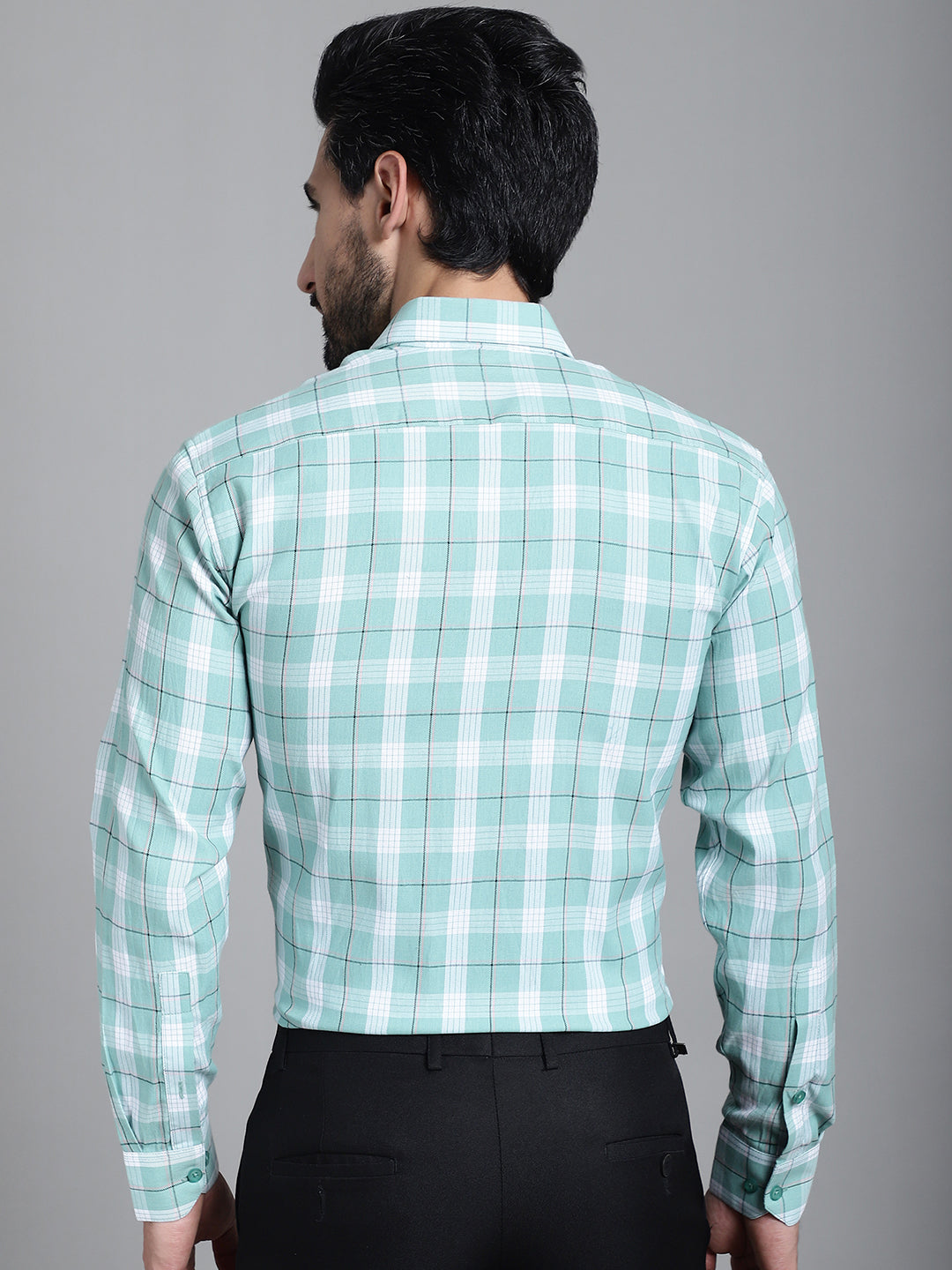 Indian Needle Men's Checked Formal Shirt - Green - Distacart
