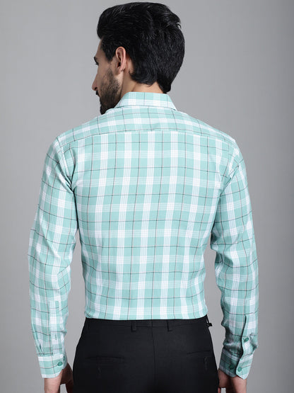 Indian Needle Men's Checked Formal Shirt - Green - Distacart