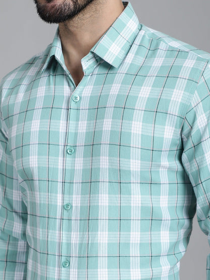 Indian Needle Men's Checked Formal Shirt - Green - Distacart
