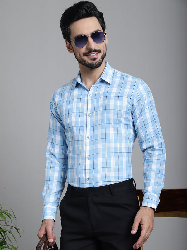 Indian Needle Men's Checked Formal Shirt - Sky Blue - Distacart