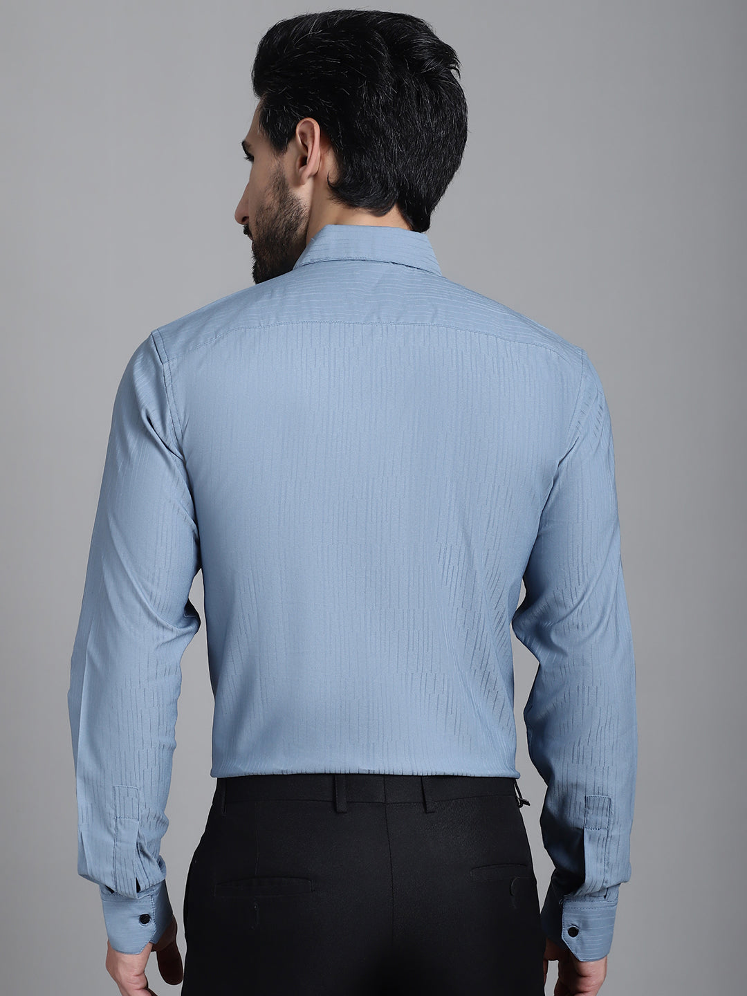 Indian Needle Men's Woven Design Formal Shirt - Grey - Distacart