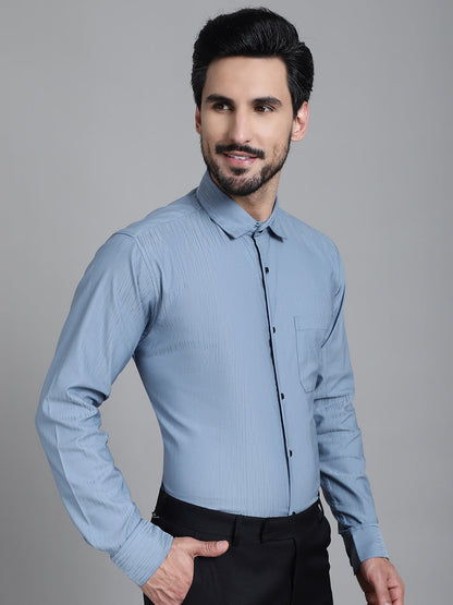 Indian Needle Men's Woven Design Formal Shirt - Grey - Distacart