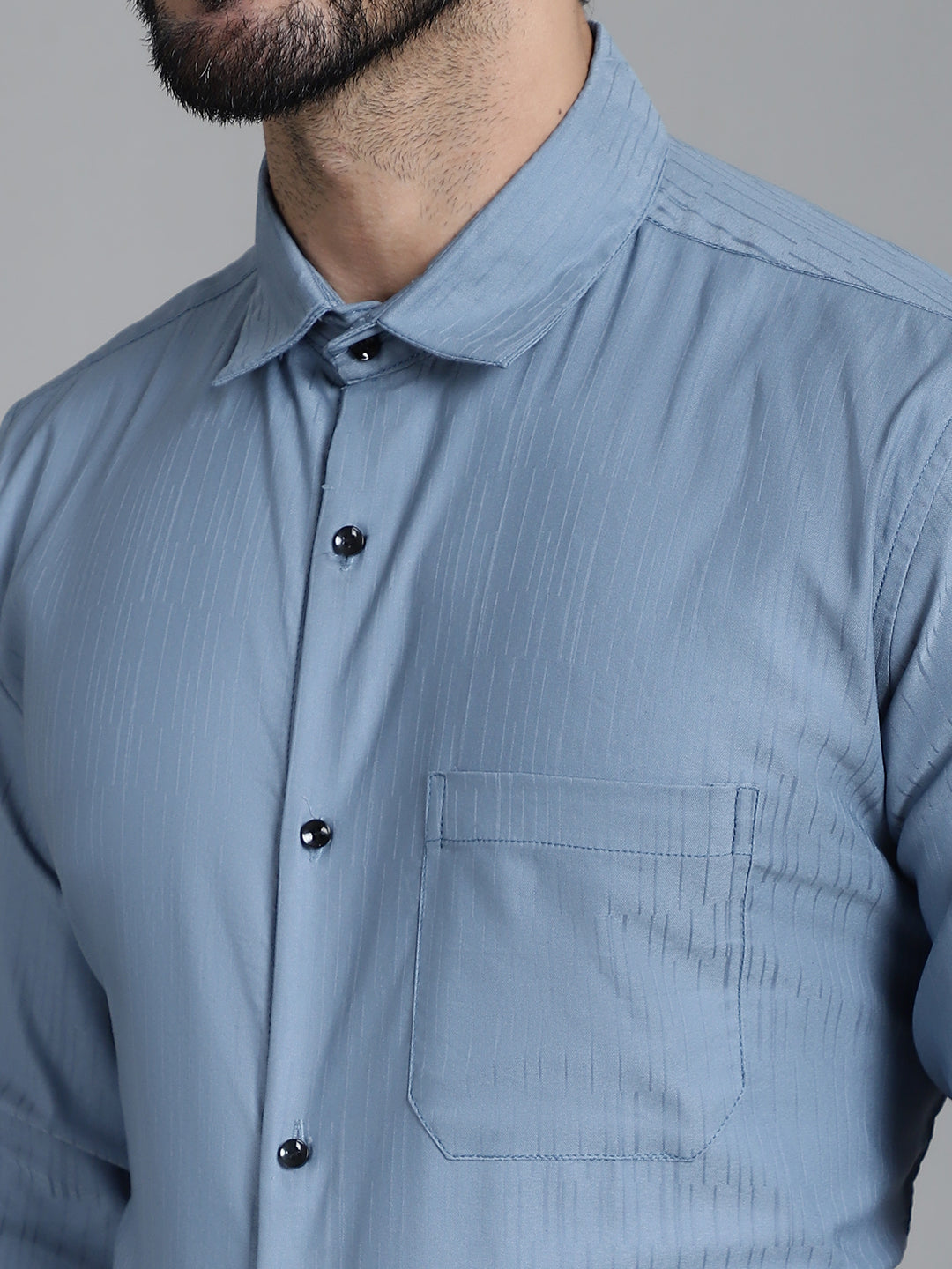 Indian Needle Men's Woven Design Formal Shirt - Grey - Distacart