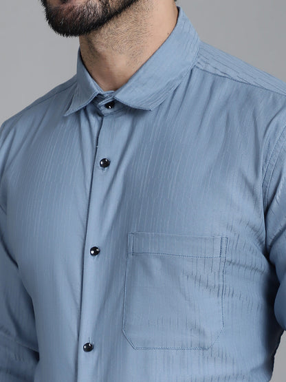 Indian Needle Men's Woven Design Formal Shirt - Grey - Distacart