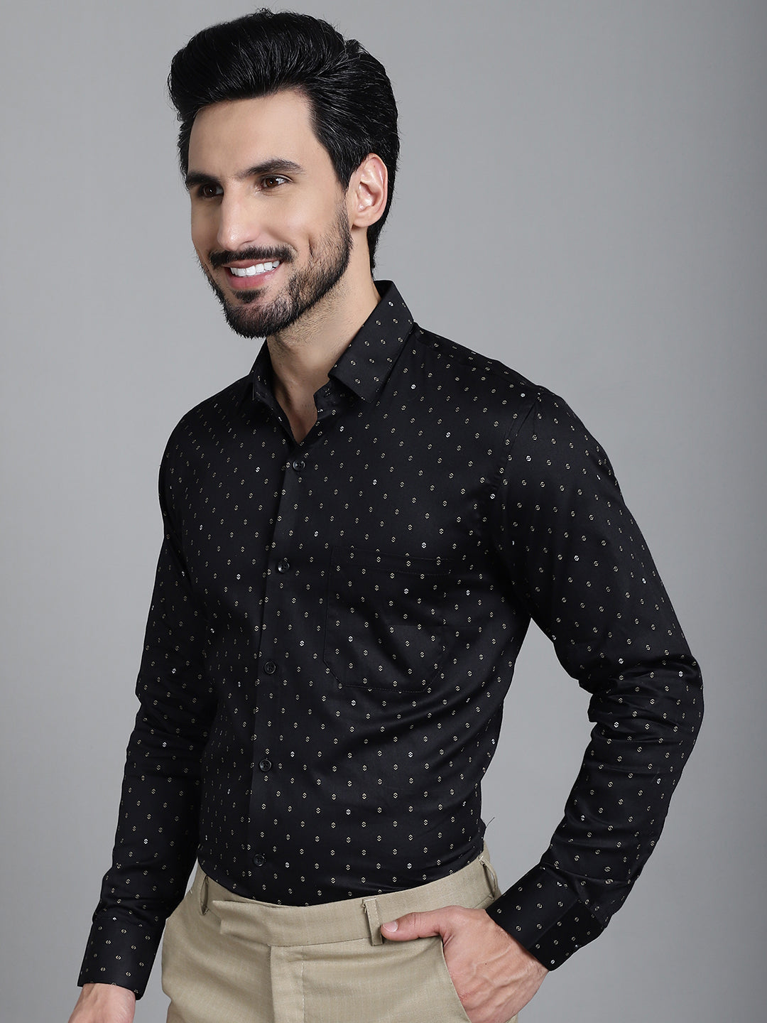 Indian Needle Men's Printed Formal Shirt - Black - Distacart