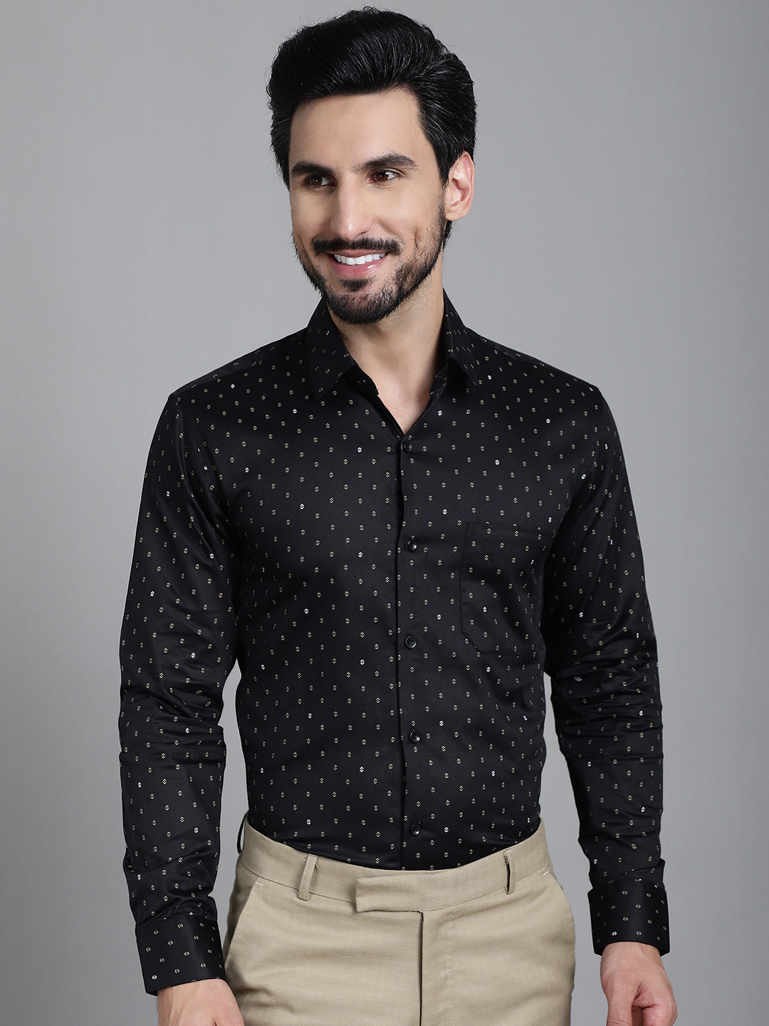 Indian Needle Men's Printed Formal Shirt - Black - Distacart