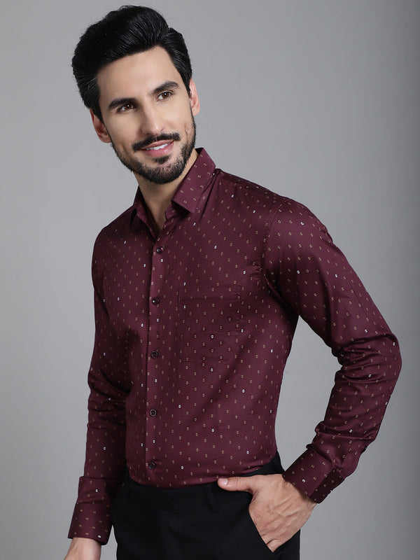 Indian Needle Men's Printed Formal Shirt - Maroon - Distacart