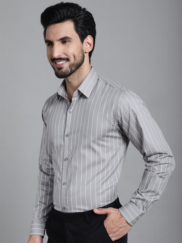 Indian Needle Men's Striped Formal Shirt - Grey - Distacart