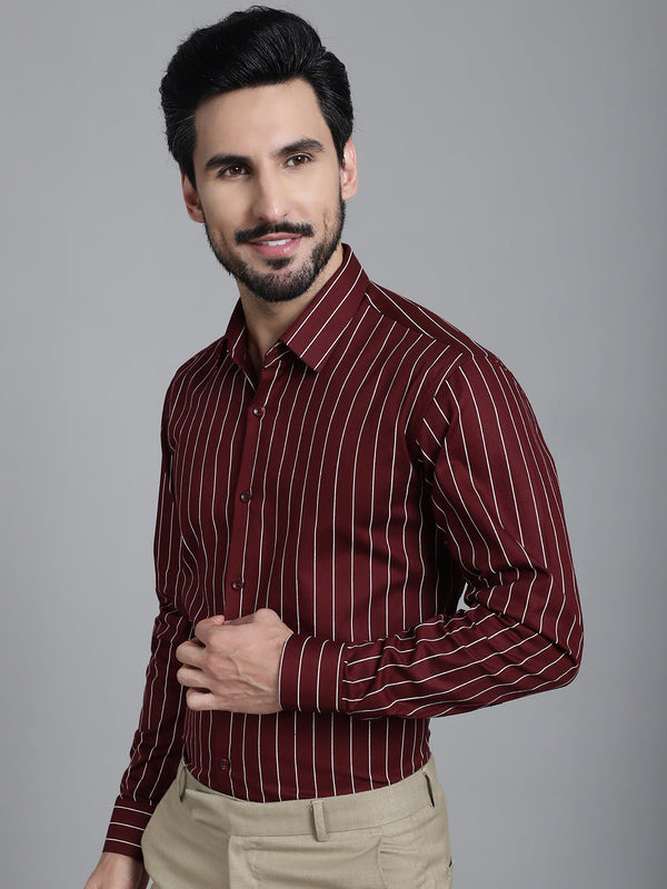 Indian Needle Men's Striped Formal Shirt - Maroon - Distacart