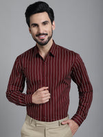 Thumbnail for Indian Needle Men's Striped Formal Shirt - Maroon - Distacart