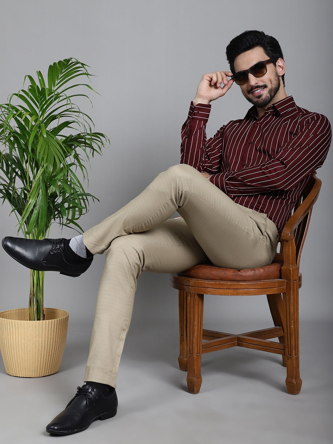 Indian Needle Men's Striped Formal Shirt - Maroon - Distacart