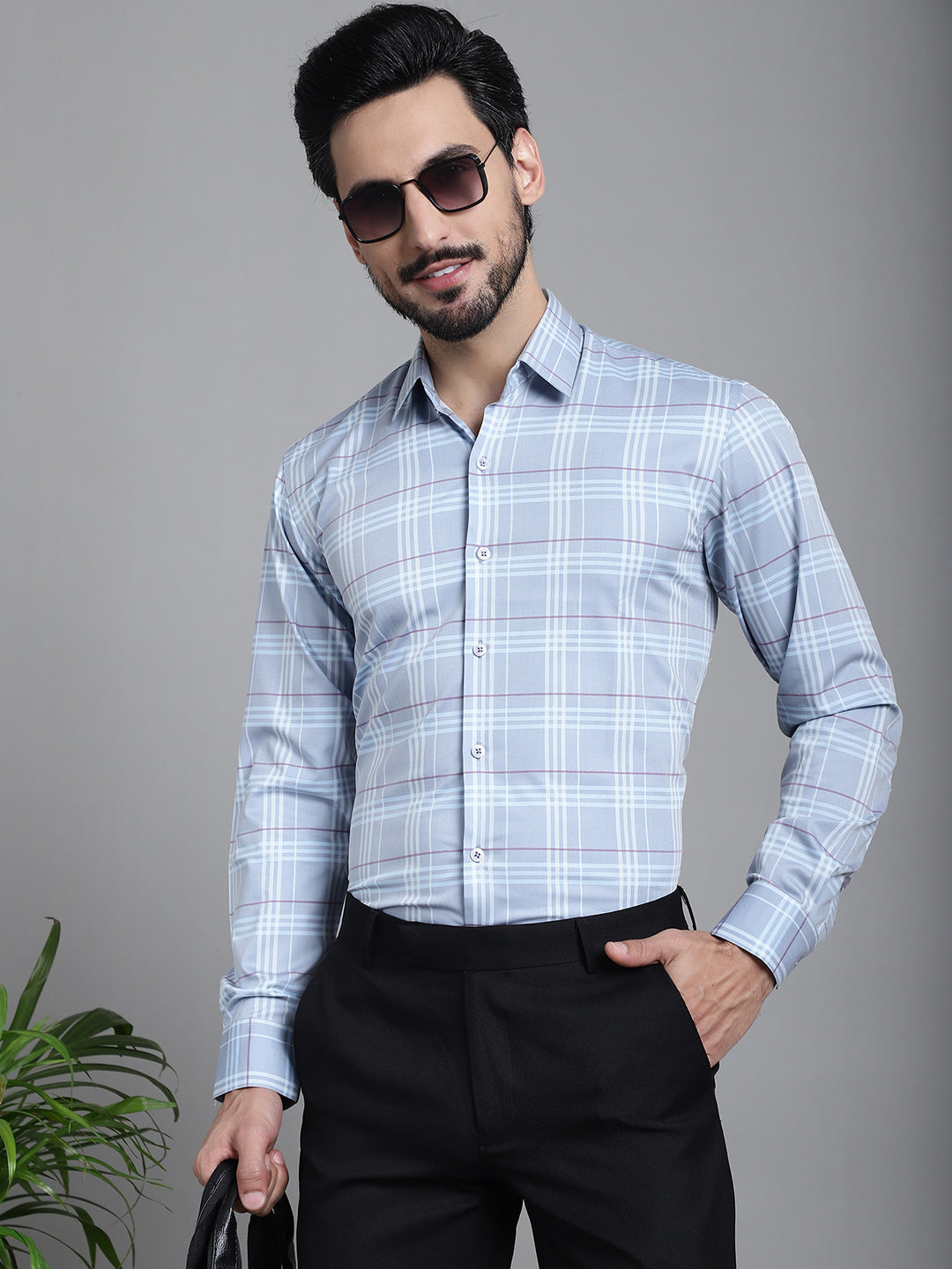 Indian Needle Men's Checked Formal Shirt - Blue - Distacart