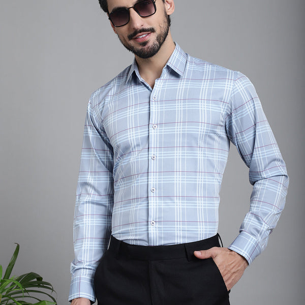 Indian Needle Men's Checked Formal Shirt - Blue - Distacart