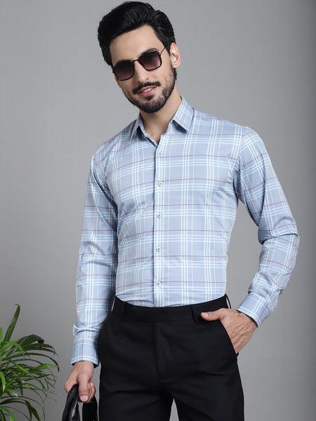 Indian Needle Men's Checked Formal Shirt - Blue - Distacart