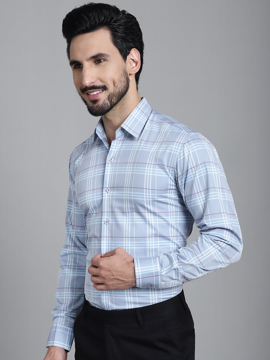 Indian Needle Men's Checked Formal Shirt - Blue - Distacart