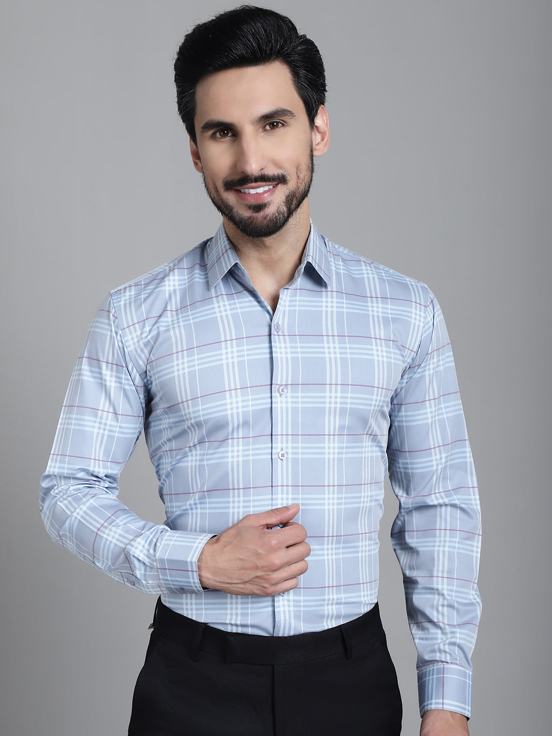 Indian Needle Men's Checked Formal Shirt - Blue - Distacart
