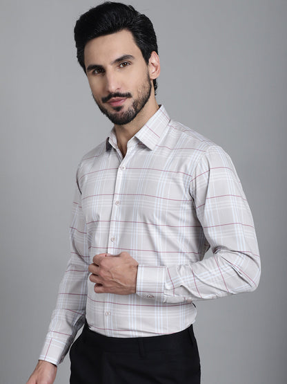 Indian Needle Men's Checked Formal Shirt - Cream - Distacart