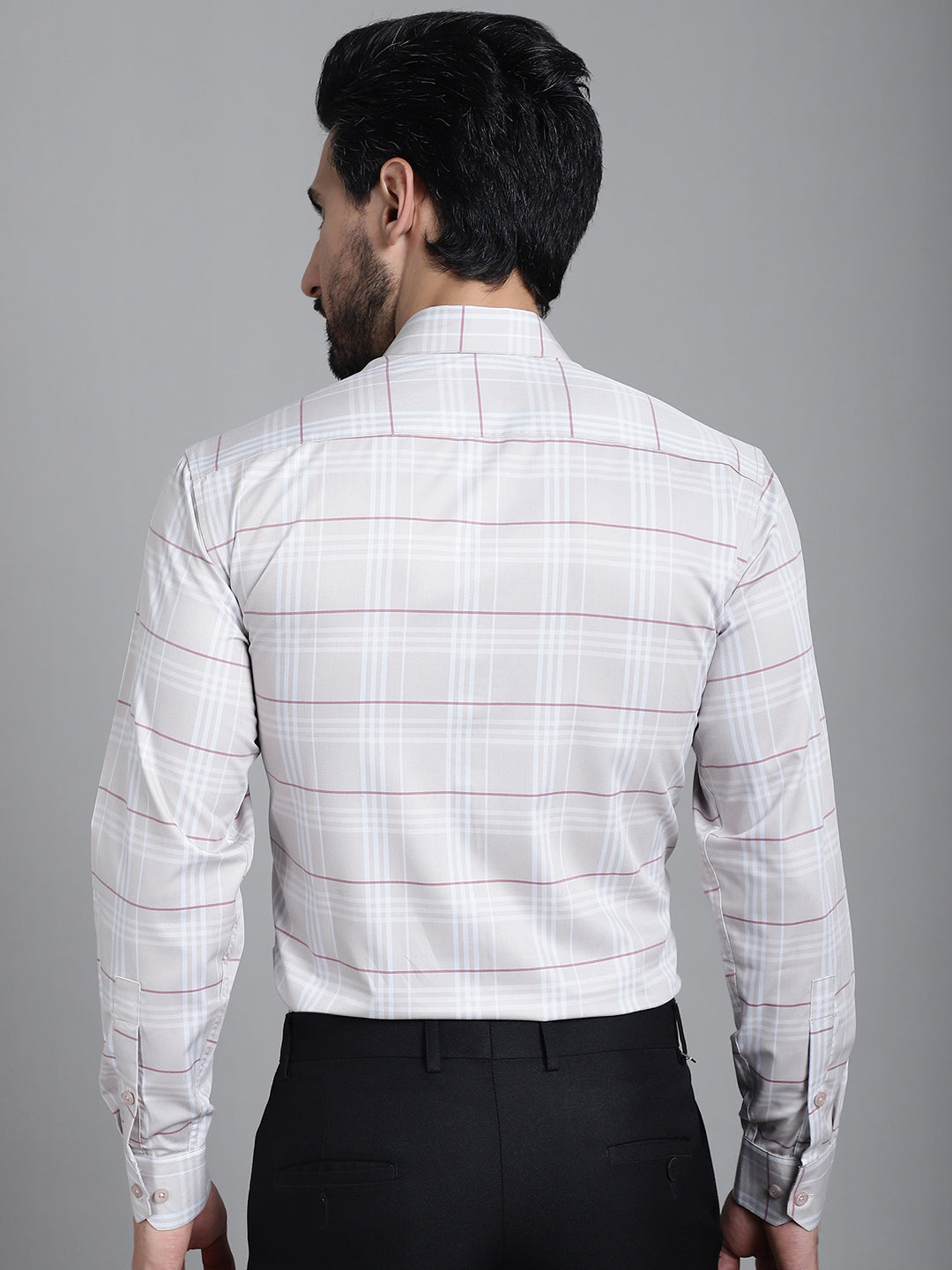 Indian Needle Men's Checked Formal Shirt - Cream - Distacart