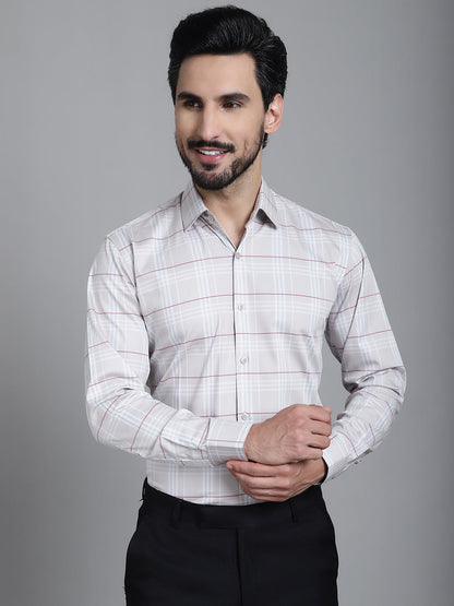 Indian Needle Men's Checked Formal Shirt - Cream - Distacart