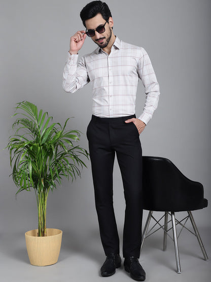 Indian Needle Men's Checked Formal Shirt - Cream - Distacart