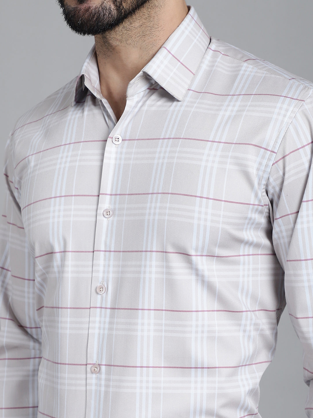 Indian Needle Men's Checked Formal Shirt - Cream - Distacart