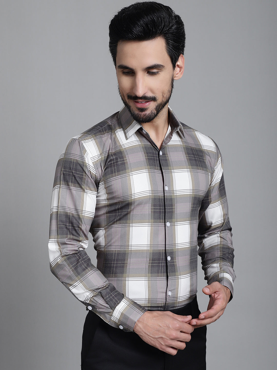 Indian Needle Men's Checked Formal Shirt - Brown - Distacart