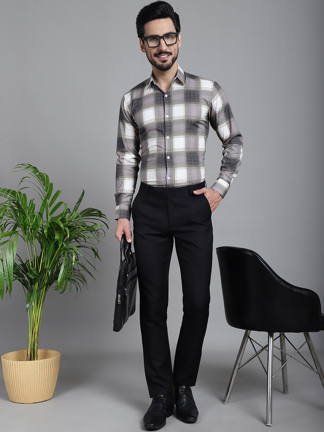 Indian Needle Men's Checked Formal Shirt - Brown - Distacart