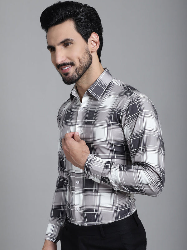 Indian Needle Men's Checked Formal Shirt - Grey - Distacart