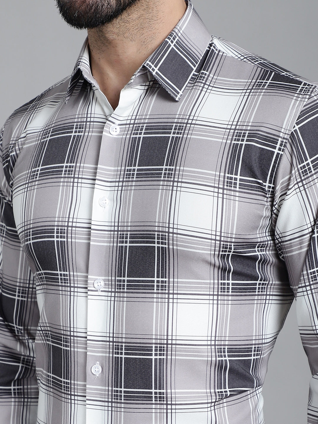 Indian Needle Men's Checked Formal Shirt - Grey - Distacart
