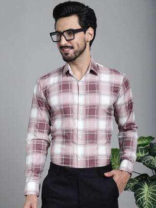 Indian Needle Men's Checked Formal Shirt - Maroon - Distacart