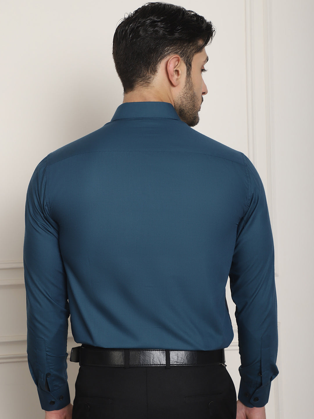 Indian Needle Men's Premium Cotton Satin Formal Shirt - Peacock - Distacart