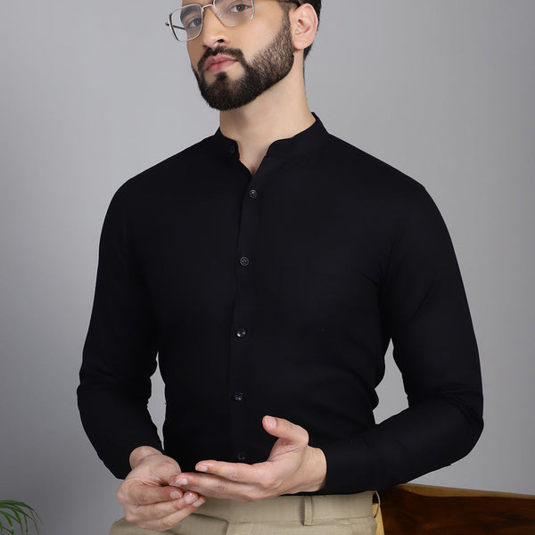 Indian Needle Men's Cotton Solid Formal Shirt - Black - Distacart