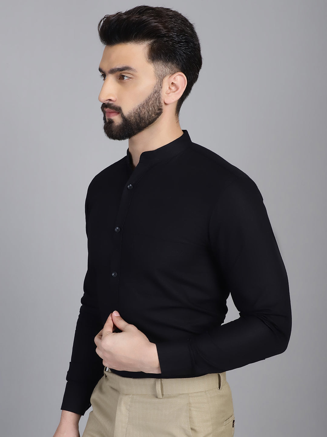 Indian Needle Men's Cotton Solid Formal Shirt - Black - Distacart