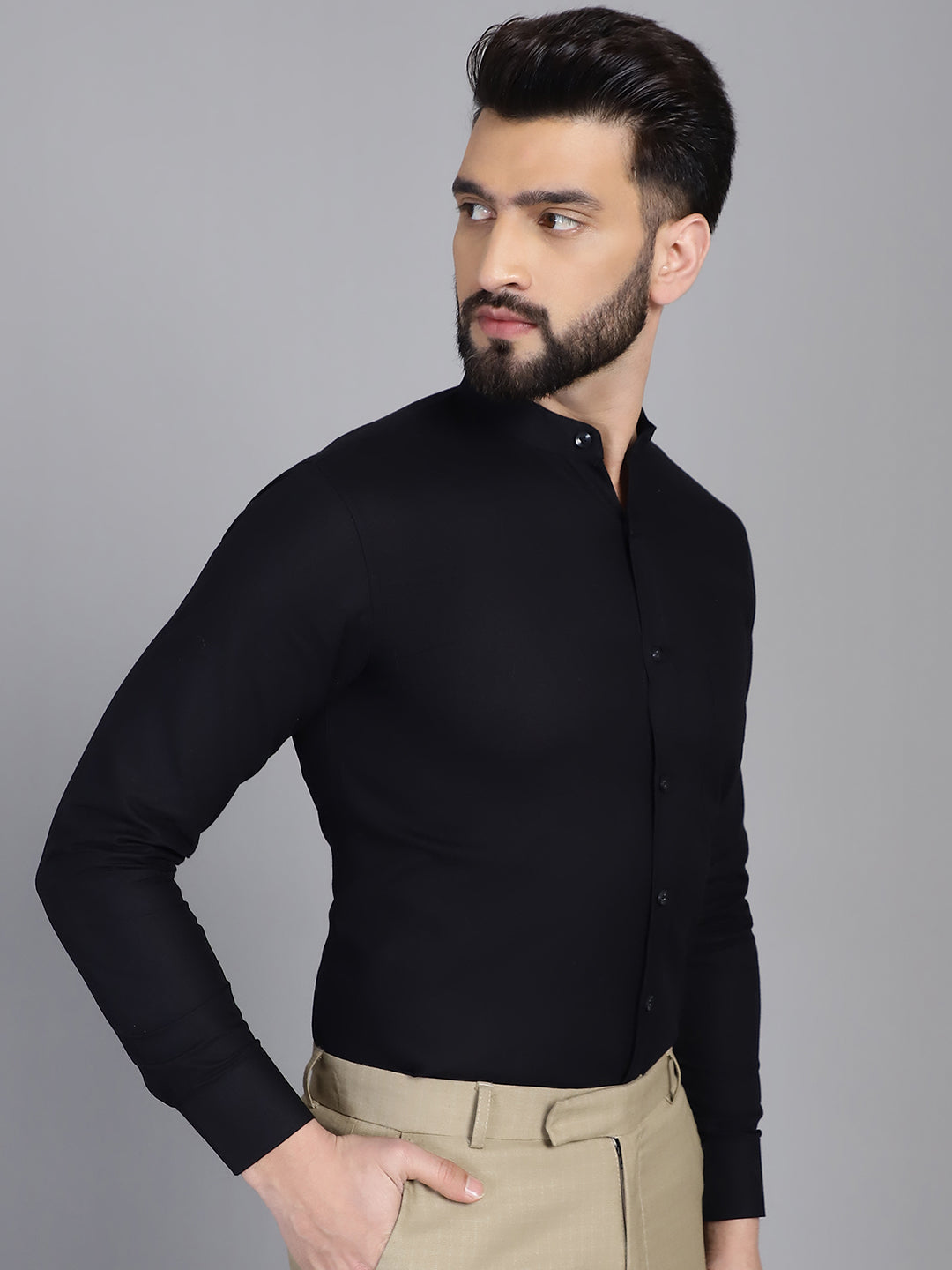 Indian Needle Men's Cotton Solid Formal Shirt - Black - Distacart
