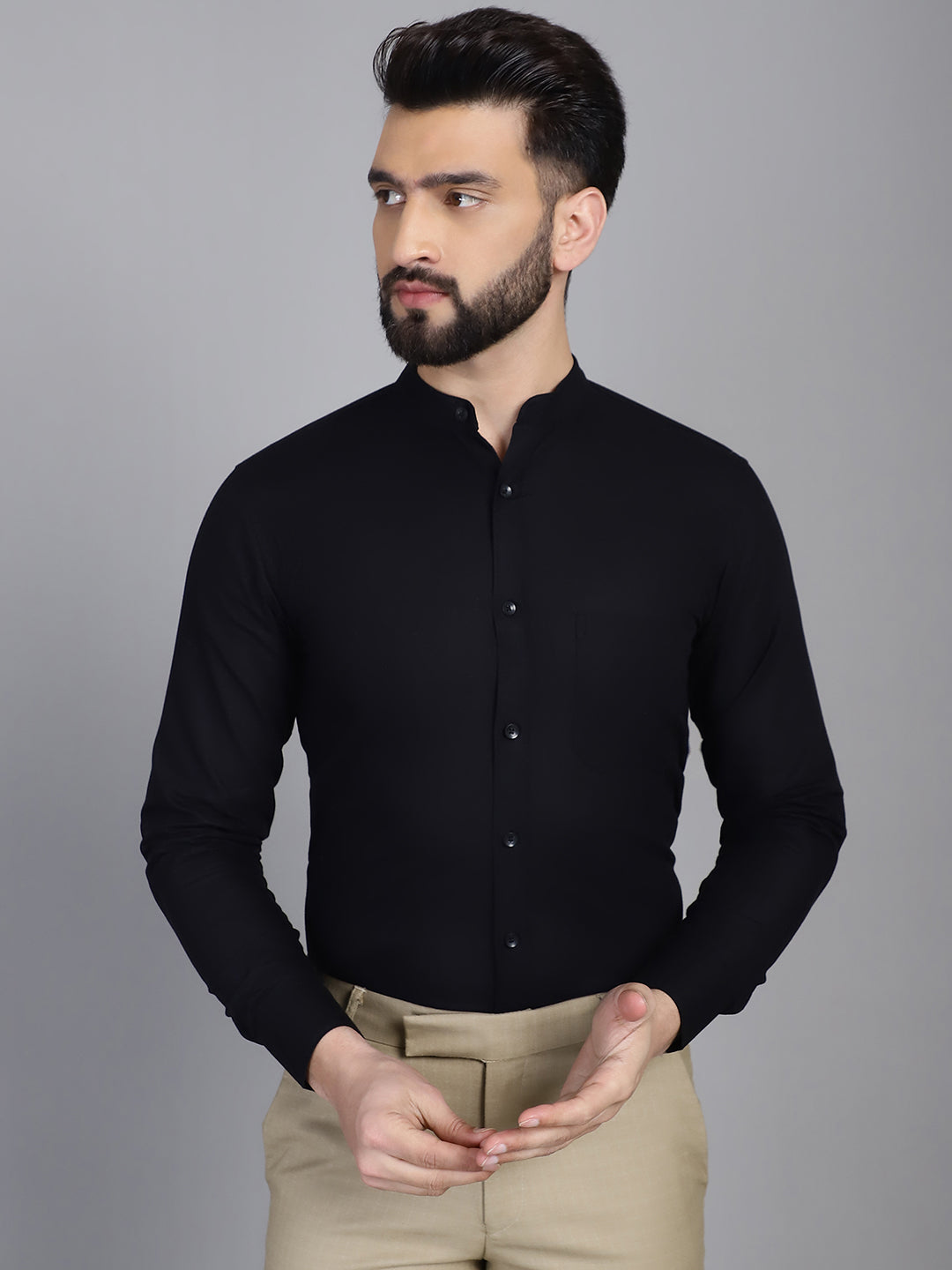 Indian Needle Men's Cotton Solid Formal Shirt - Black - Distacart