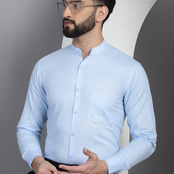 Indian Needle Men's Cotton Solid Formal Shirt - Firozi - Distacart