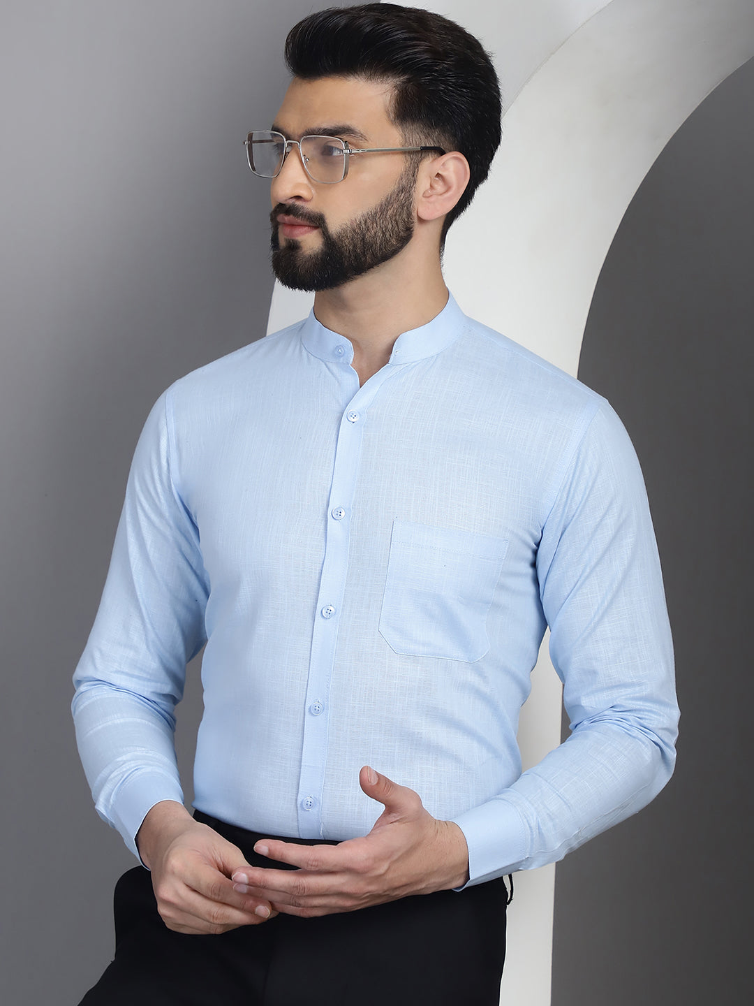 Indian Needle Men's Cotton Solid Formal Shirt - Firozi - Distacart