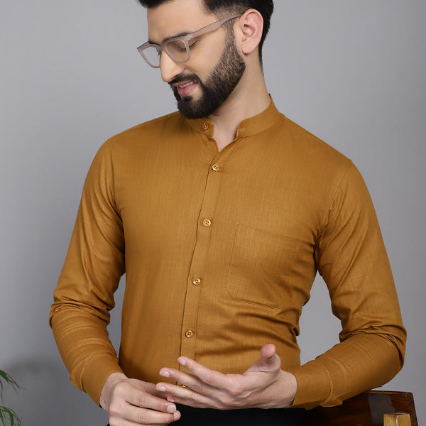 Indian Needle Men's Cotton Solid Formal Shirt - Mustard - Distacart