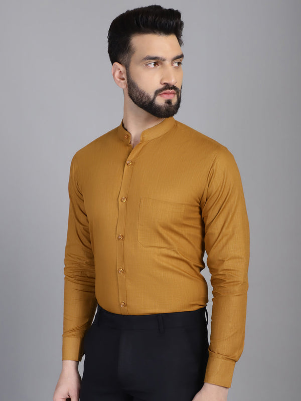 Indian Needle Men's Cotton Solid Formal Shirt - Mustard - Distacart