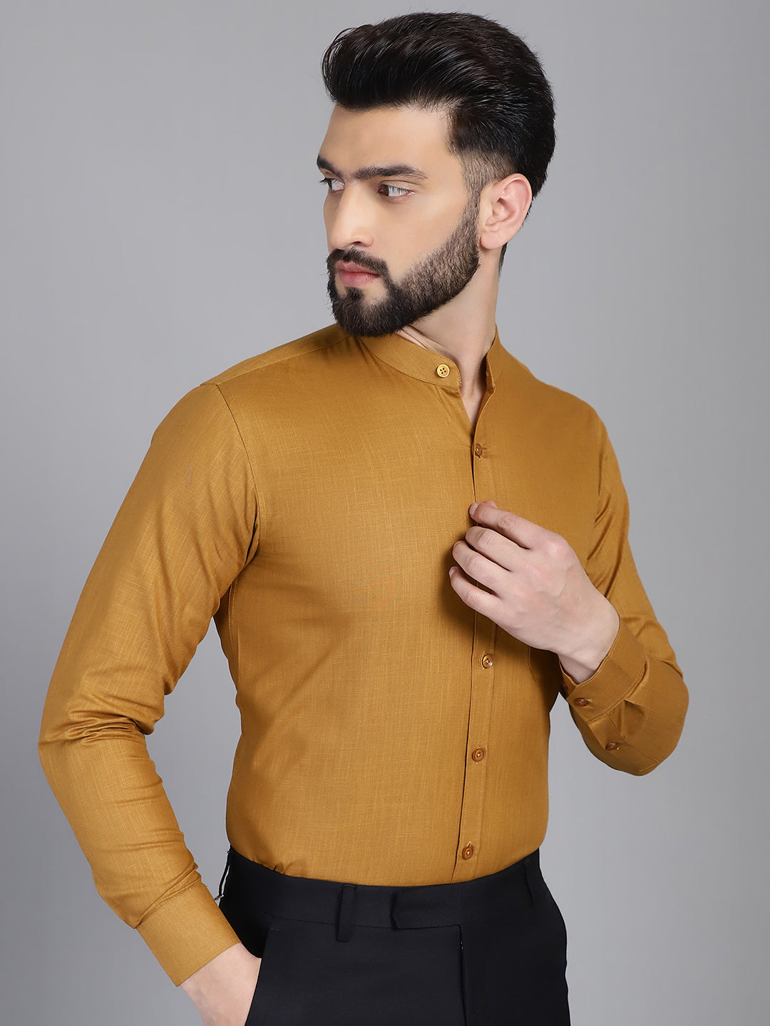 Indian Needle Men's Cotton Solid Formal Shirt - Mustard - Distacart
